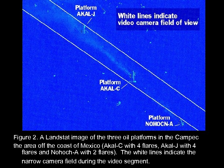 Figure 2. A Landstat image of the three oil platforms in the Campec the