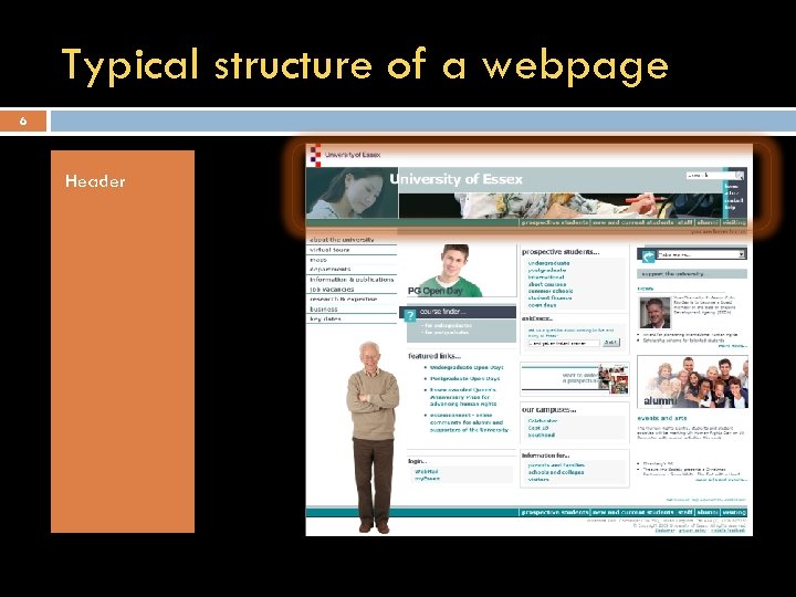 Typical structure of a webpage 6 Header 