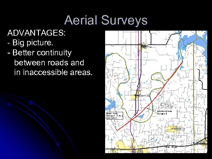 Aerial Surveys ADVANTAGES: - Big picture. - Better continuity between roads and in inaccessible