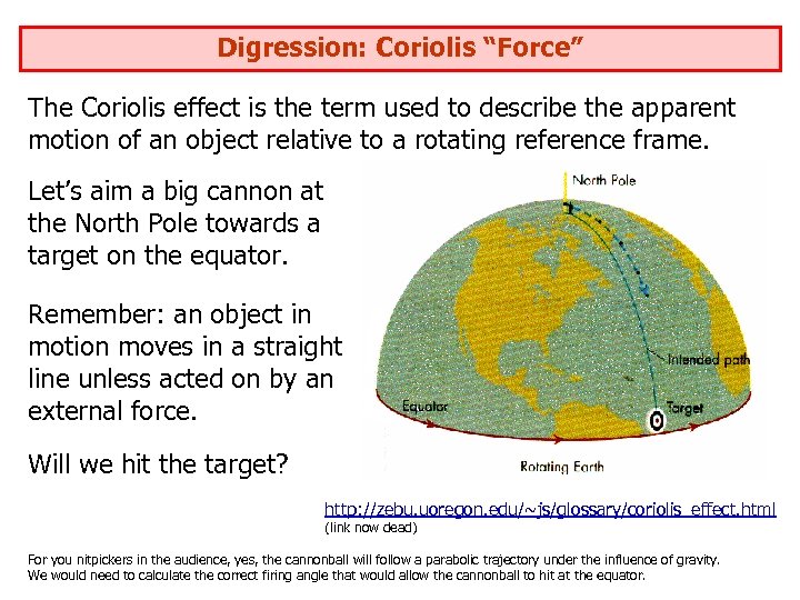 Digression: Coriolis “Force” The Coriolis effect is the term used to describe the apparent