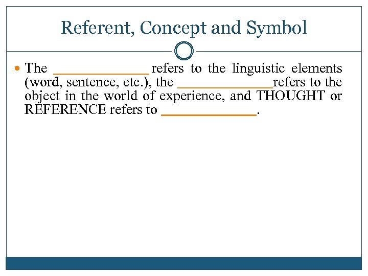 Referent, Concept and Symbol The _____ refers to the linguistic elements (word, sentence, etc.