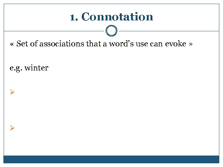 1. Connotation « Set of associations that a word’s use can evoke » e.