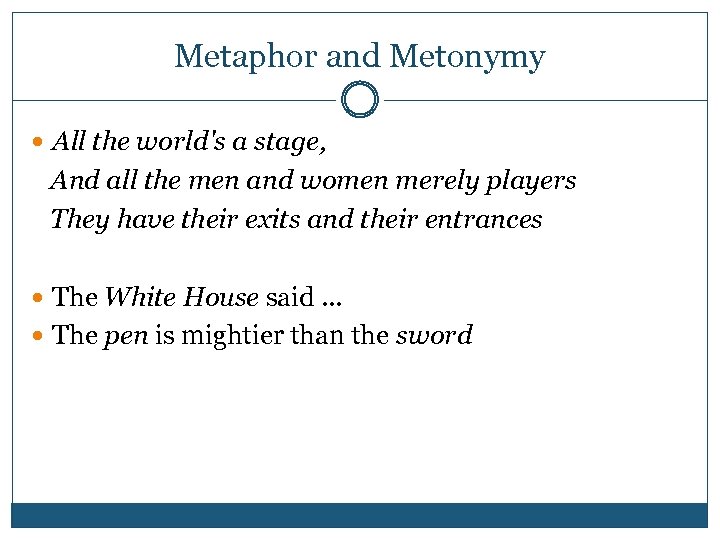 Metaphor and Metonymy All the world's a stage, And all the men and women