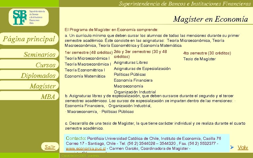 Superintendencia de Bancos e Instituciones Financieras Magíster en Economía Página principal Seminarios Cursos Diplomados