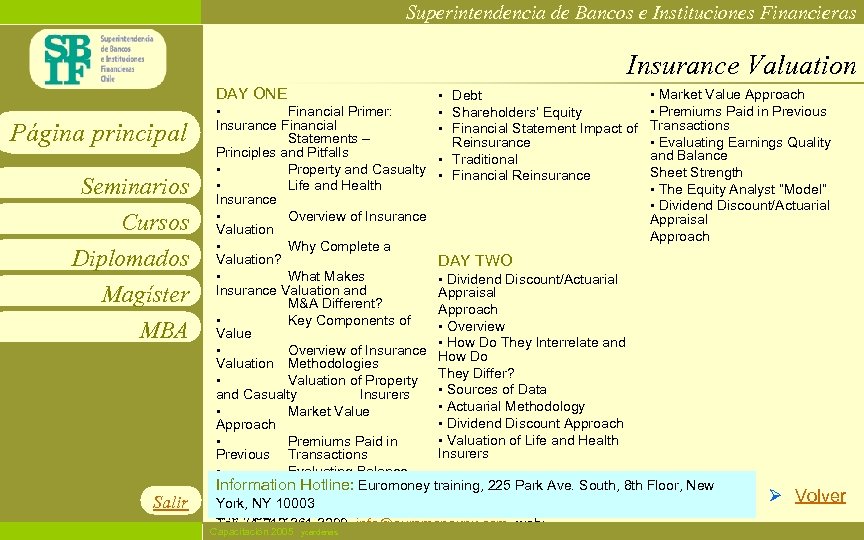 Superintendencia de Bancos e Instituciones Financieras Insurance Valuation DAY ONE Página principal Seminarios Cursos