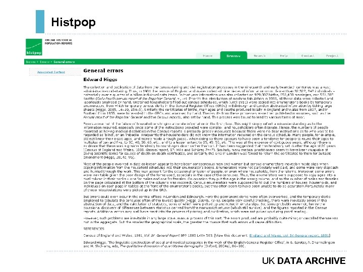 Histpop ………………………………………………………………. . ……………………………………………………………………………. . … UK DATA ARCHIVE 