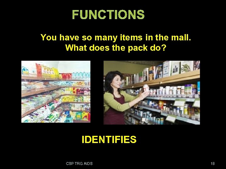 FUNCTIONS You have so many items in the mall. What does the pack do?