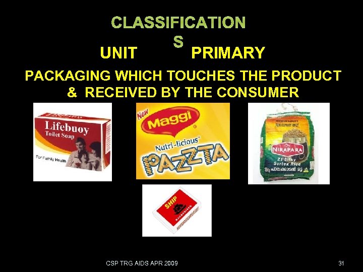 CLASSIFICATION S UNIT PRIMARY PACKAGING WHICH TOUCHES THE PRODUCT & RECEIVED BY THE CONSUMER