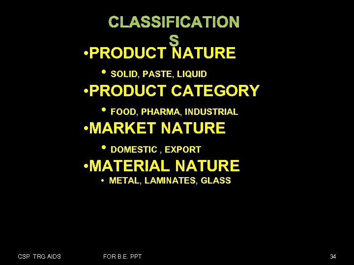 CLASSIFICATION S • PRODUCT NATURE • SOLID, PASTE, LIQUID • PRODUCT CATEGORY • FOOD,