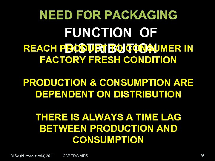 NEED FOR PACKAGING FUNCTION OF REACH PRODUCT TO CONSUMER IN DISTRIBUTION FACTORY FRESH CONDITION