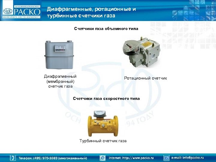 Диафрагменные, ротационные и турбинные счетчики газа Счетчики газа объемного типа Диафрагменный (мембранный) счетчик газа