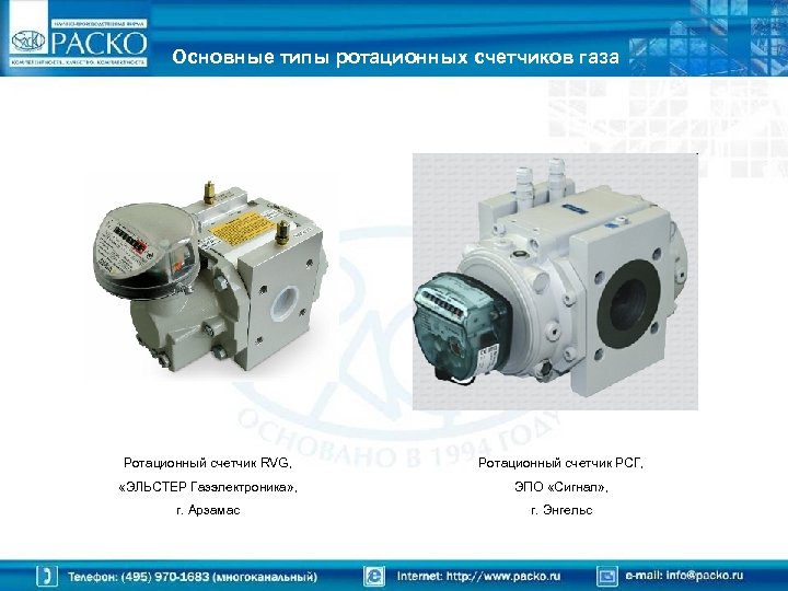 Основные типы ротационных счетчиков газа Ротационный счетчик RVG, Ротационный счетчик РСГ, «ЭЛЬСТЕР Газэлектроника» ,