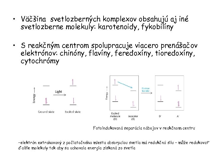 • Väčšina svetlozberných komplexov obsahujú aj iné svetlozberne molekuly: karotenoidy, fykobilíny • S