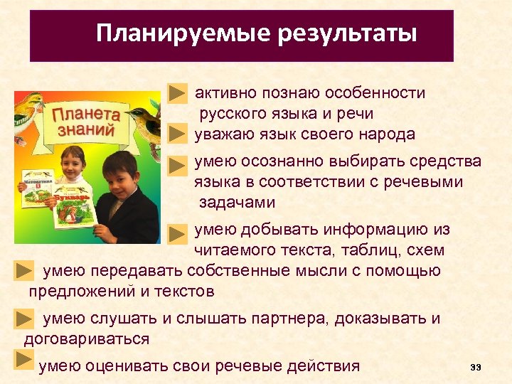 Планируемые результаты активно познаю особенности русского языка и речи уважаю язык своего народа умею