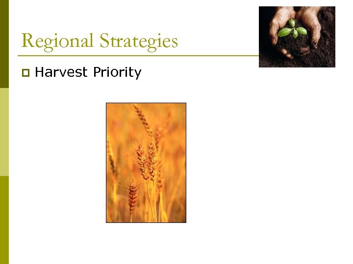 Regional Strategies p Harvest Priority 