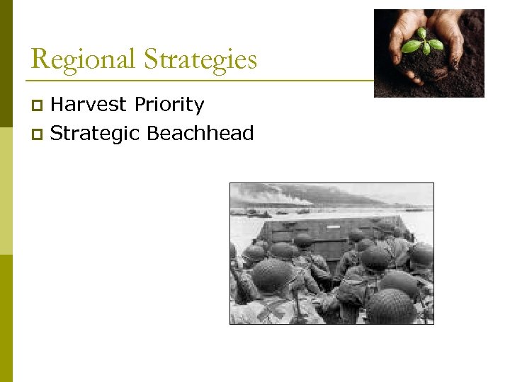 Regional Strategies Harvest Priority p Strategic Beachhead p 