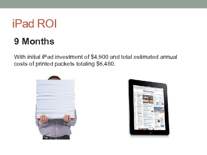 i. Pad ROI 9 Months With initial i. Pad investment of $4, 900 and