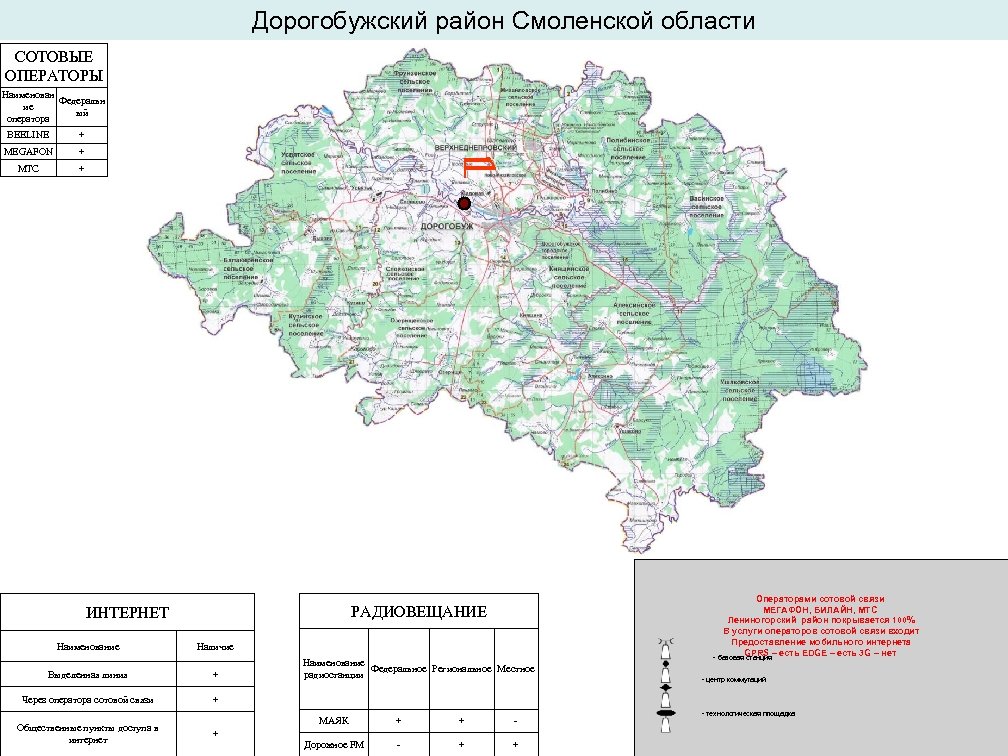 Дорогобужский район Смоленской области СОТОВЫЕ ОПЕРАТОРЫ Наименован Федеральн ие ый оператора BEELINE + MEGAFON