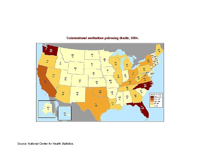  Unintentional methadone poisoning deaths, 2004. Source: National Center for Health Statistics. 