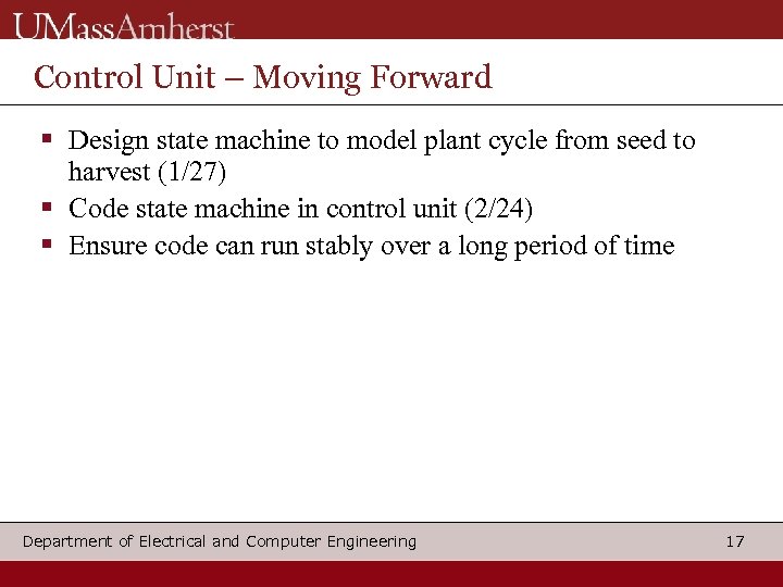 Control Unit – Moving Forward Design state machine to model plant cycle from seed