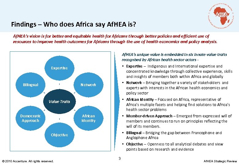 Findings – Who does Africa say Af. HEA is? Af. HEA’s vision is for