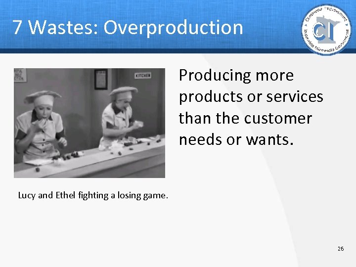 7 Wastes: Overproduction Producing more products or services than the customer needs or wants.