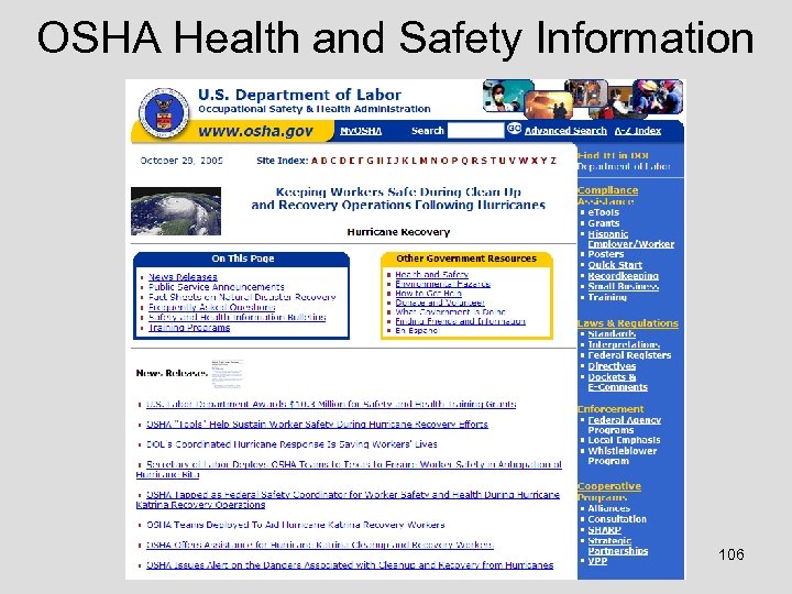 OSHA Health and Safety Information 106 
