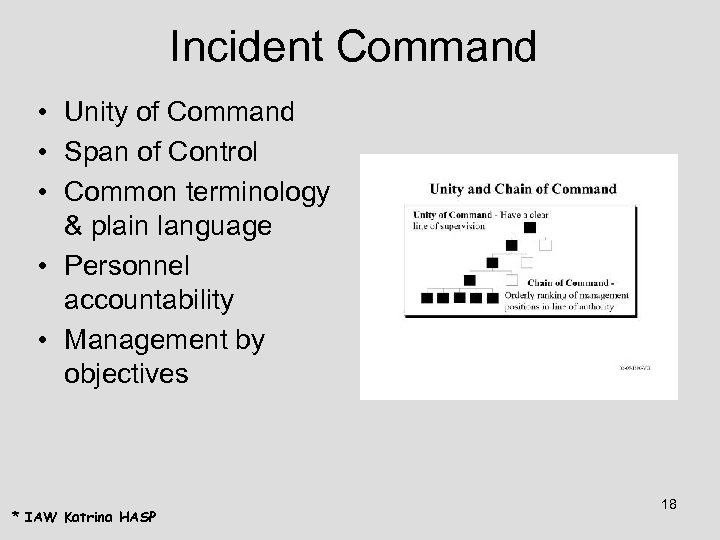 Incident Command • Unity of Command • Span of Control • Common terminology &