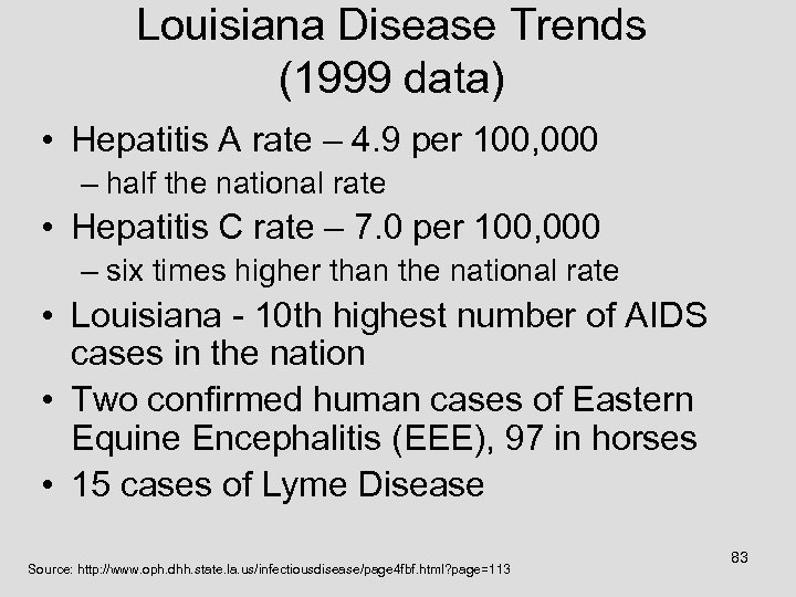 Louisiana Disease Trends (1999 data) • Hepatitis A rate – 4. 9 per 100,