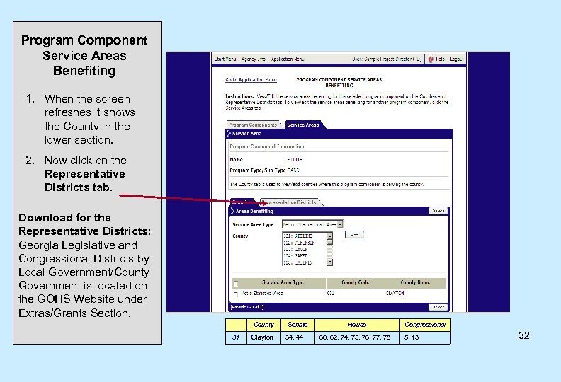 Program Component Service Areas Benefiting 1. When the screen refreshes it shows the County