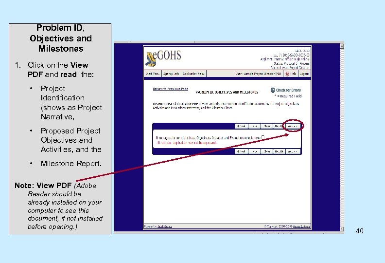 Problem ID, Objectives and Milestones 1. Click on the View PDF and read the: