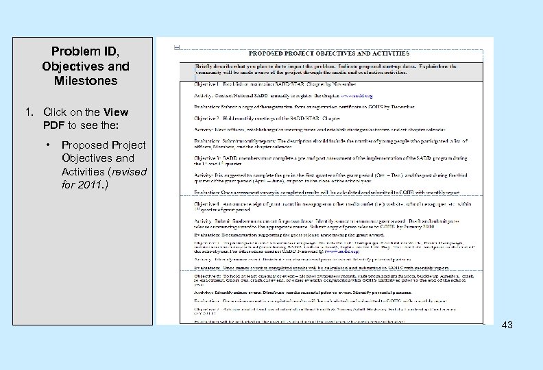 Problem ID, Objectives and Milestones 1. Click on the View PDF to see the: