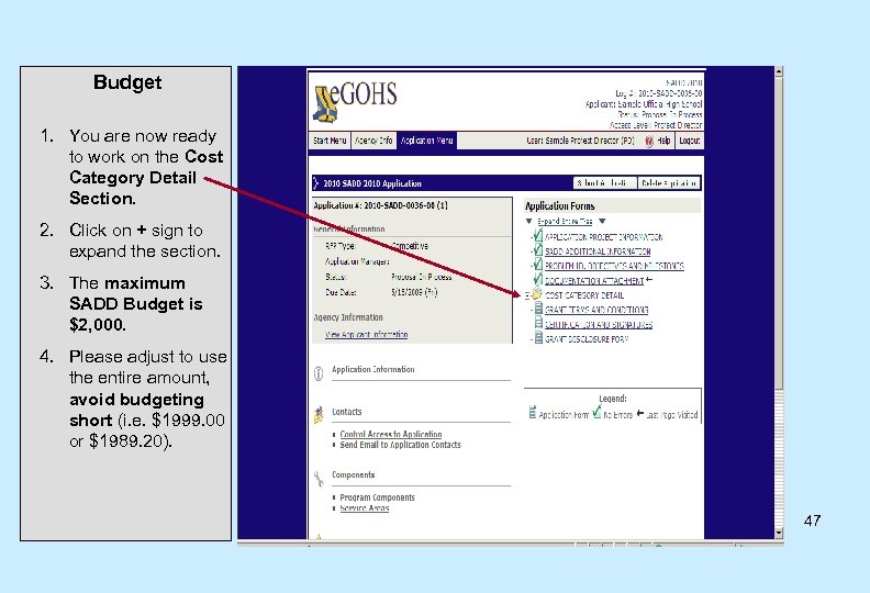 Budget 1. You are now ready to work on the Cost Category Detail Section.