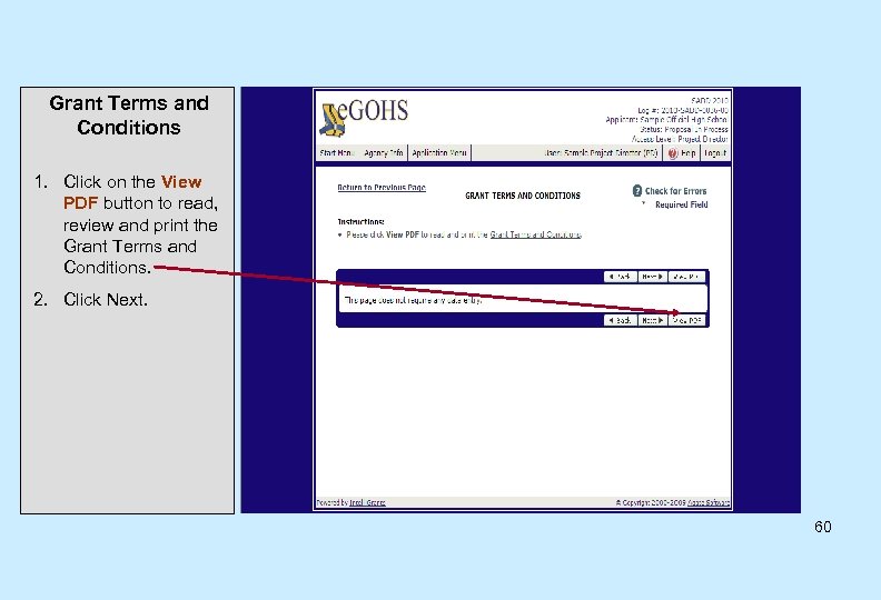 Grant Terms and Conditions 1. Click on the View PDF button to read, review