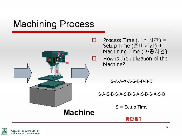 Machining Process o o Process Time (공정시간) = Setup Time (준비시간) + Machining Time