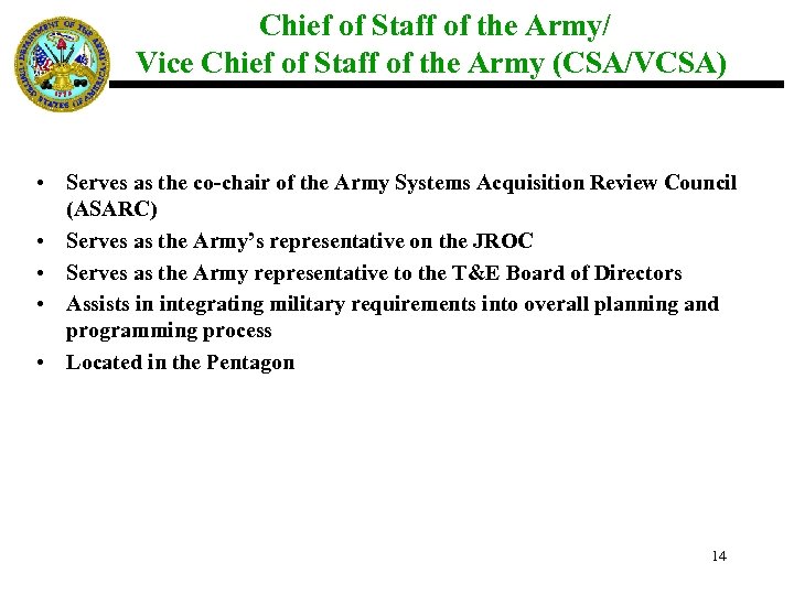  Chief of Staff of the Army/ Vice Chief of Staff of the Army