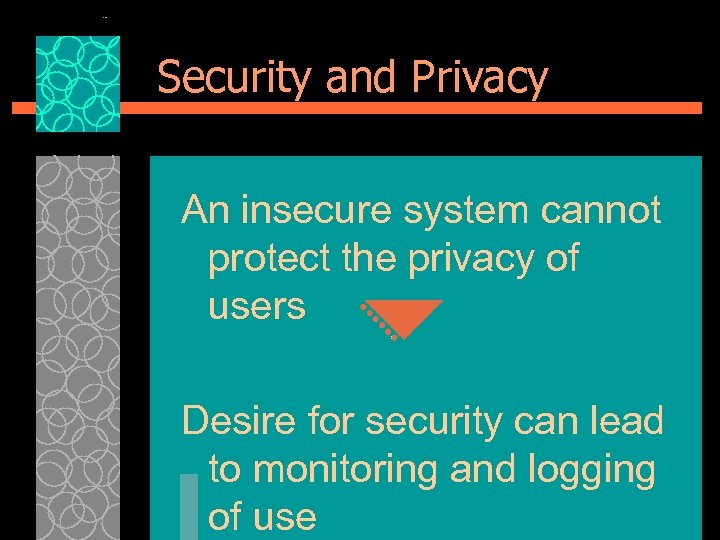 Security and Privacy An insecure system cannot protect the privacy of users Desire for