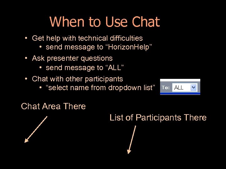 When to Use Chat • Get help with technical difficulties • send message to