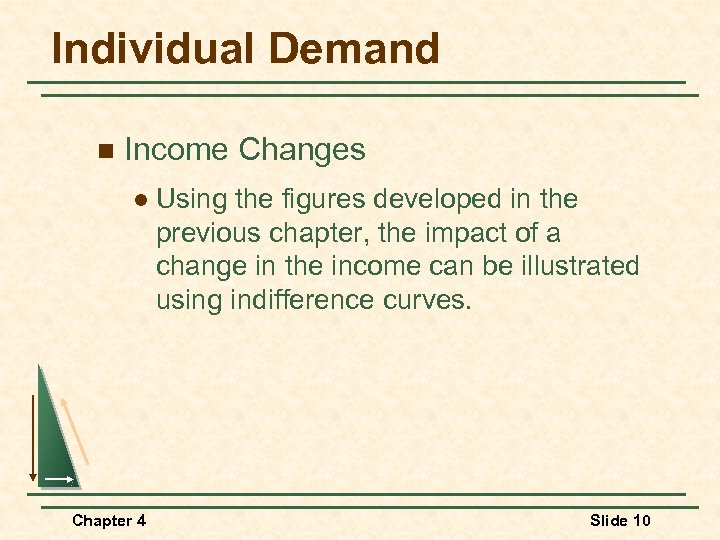 Individual Demand n Income Changes l Chapter 4 Using the figures developed in the