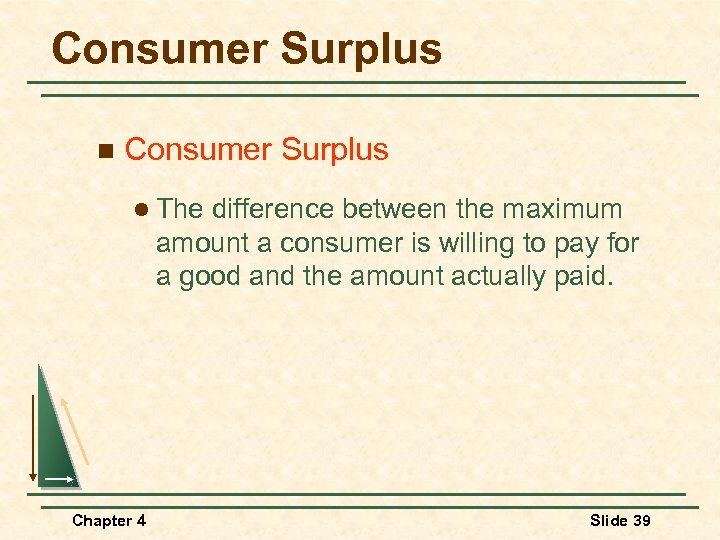 Consumer Surplus n Consumer Surplus l The difference between the maximum amount a consumer