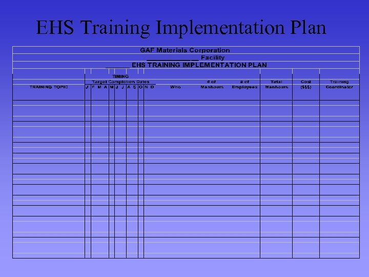 EHS Training Implementation Plan 