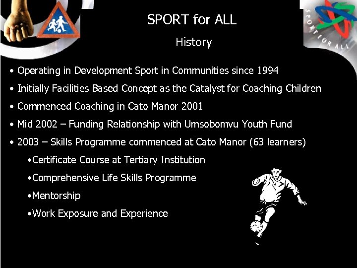 SPORT for ALL History • Operating in Development Sport in Communities since 1994 •