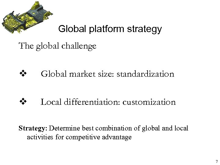 Global platform strategy The global challenge v Global market size: standardization v Local differentiation: