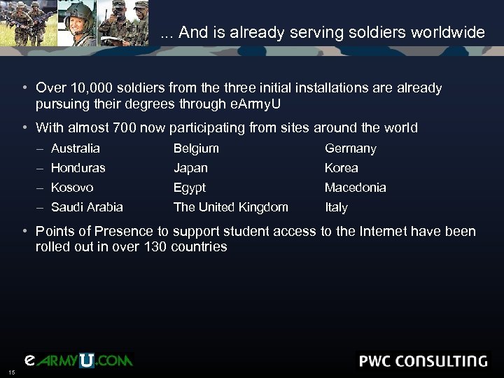 . . . And is already serving soldiers worldwide • Over 10, 000 soldiers