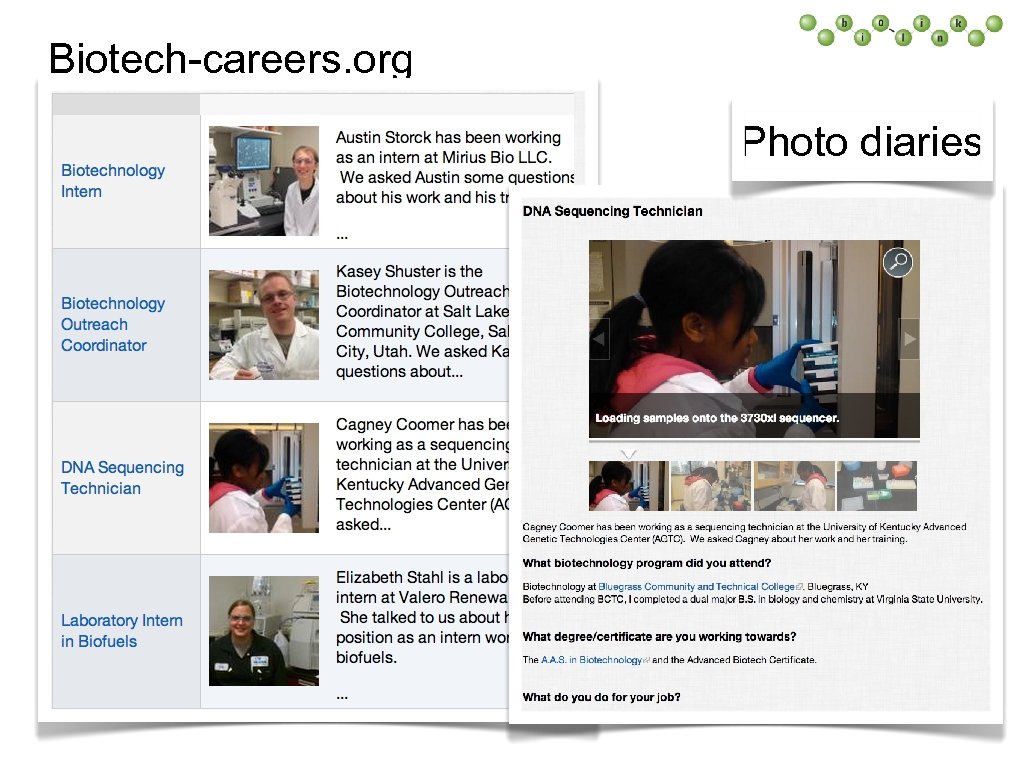 Biotech-careers. org Photo diaries 