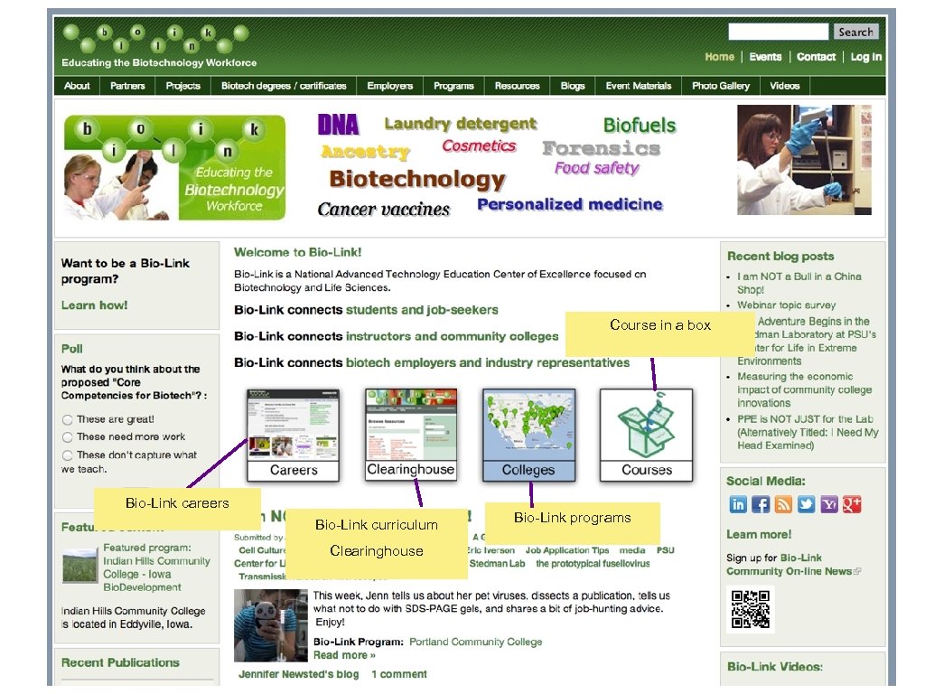 Course in a box Bio-Link careers Bio-Link curriculum Clearinghouse Bio-Link programs 