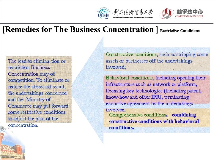 [Remedies for The Business Concentration ] Restrictive Conditions The lead to elimina-tion or restriction