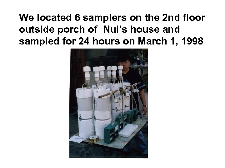 We located 6 samplers on the 2 nd floor outside porch of Nui’s house