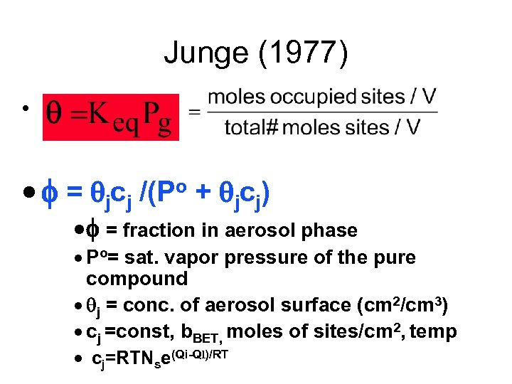 Junge (1977) • · = jcj /(Po + jcj) · = fraction in aerosol