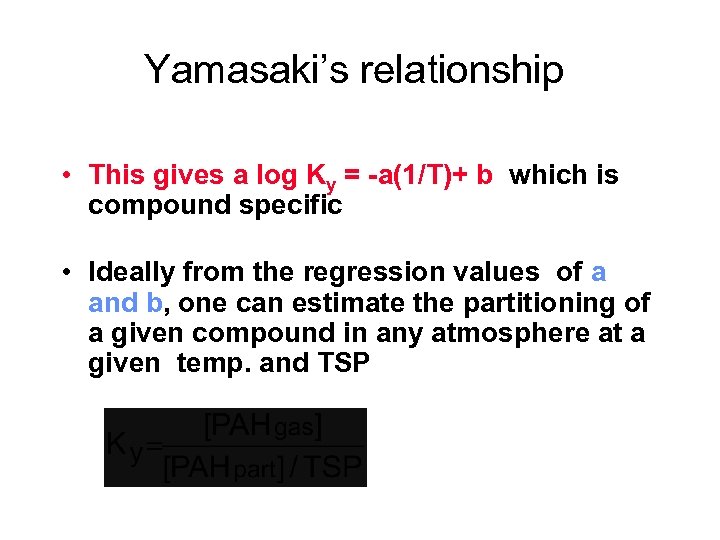 Yamasaki’s relationship • This gives a log Ky = -a(1/T)+ b which is compound